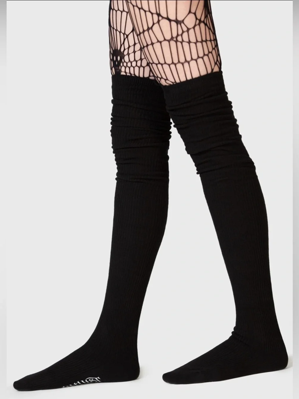 NWT KIHILIST Black Over The Knee Ribbed Socks Goth Grunge One Size
